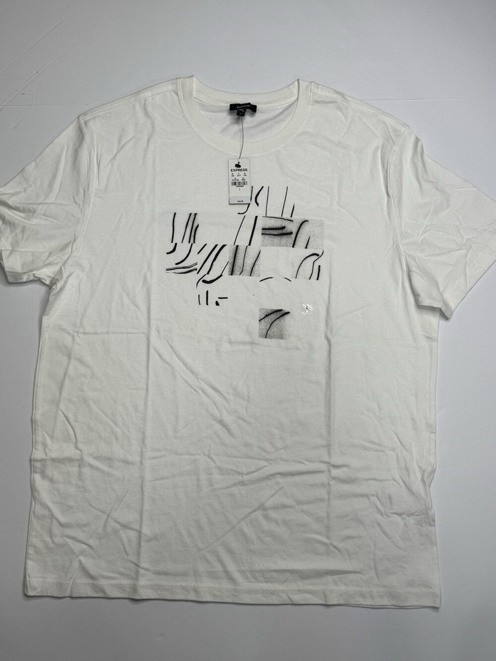 Express Mens Large Abstract Art Graphic T Shirt Off White NWT Cotton Tee